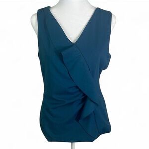 White House Black Market Blue Asymmetrical Ruffled Sleeveless Blouse Size Small
